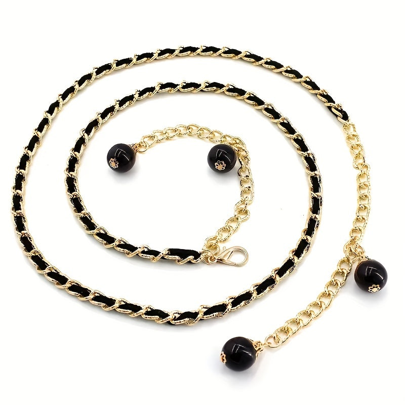 Golden Braided Waist Chain Faux Pearl Pendant for Women