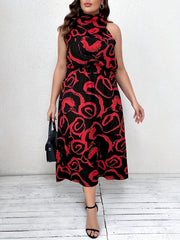  Abstract Brush Print Halter Neck Maxi Dress