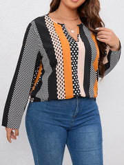  Colorblock Dot Print Long Sleeve Blouse