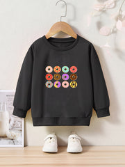 Girls Donuts Print Crew Neck Sweatshirt