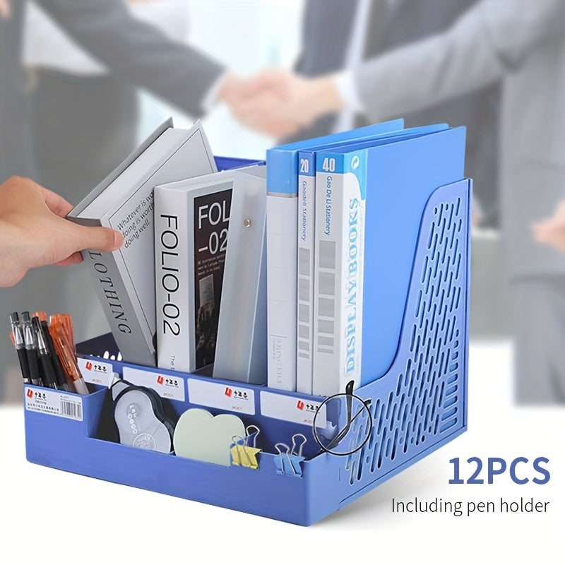 12pcs Four-way File Column Desktop File Holder Clip Dark