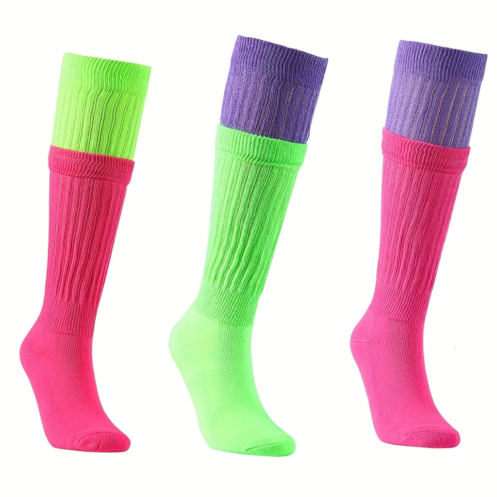 3 Pairs Colorblock Crew Socks Women's Stockings
