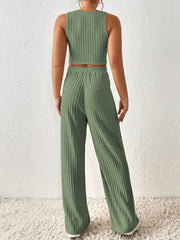 Women's Plus Ribbed Crop Tank & Wide Leg Pants Set