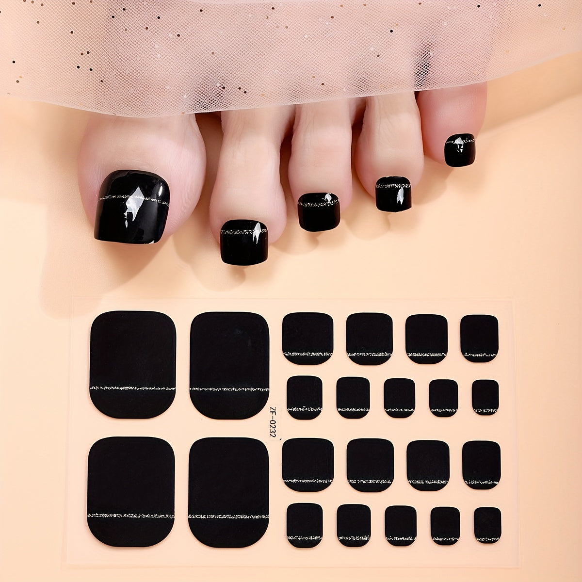 Glitter Toe Nail Stickers Full Nail Wraps Self Adhesive Toenail Polish Strips