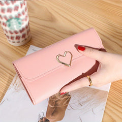 Minimalist Trifold Long Wallet Metal Love Buckle Clutch