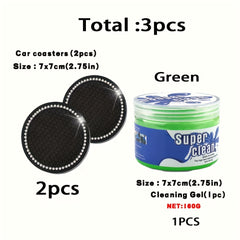 3pc Car Cleaning Gel Set with Coasters - 160g
