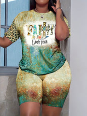  Art Letter Print Tee & Shorts Set