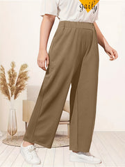  Solid Elastic High Rise Wide Leg Pants