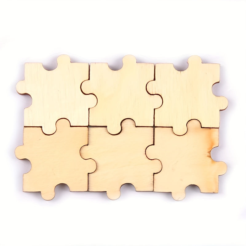 50pcs 40mm Wooden Puzzle Blocks DIY Kids Crafts Painting Decorating