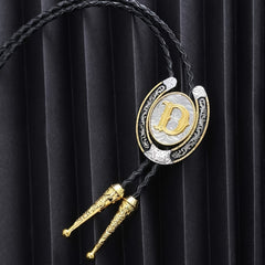 Western Cowboy BOLO Tie Natural Letter D Round Zinc Alloy Shirt Accessory