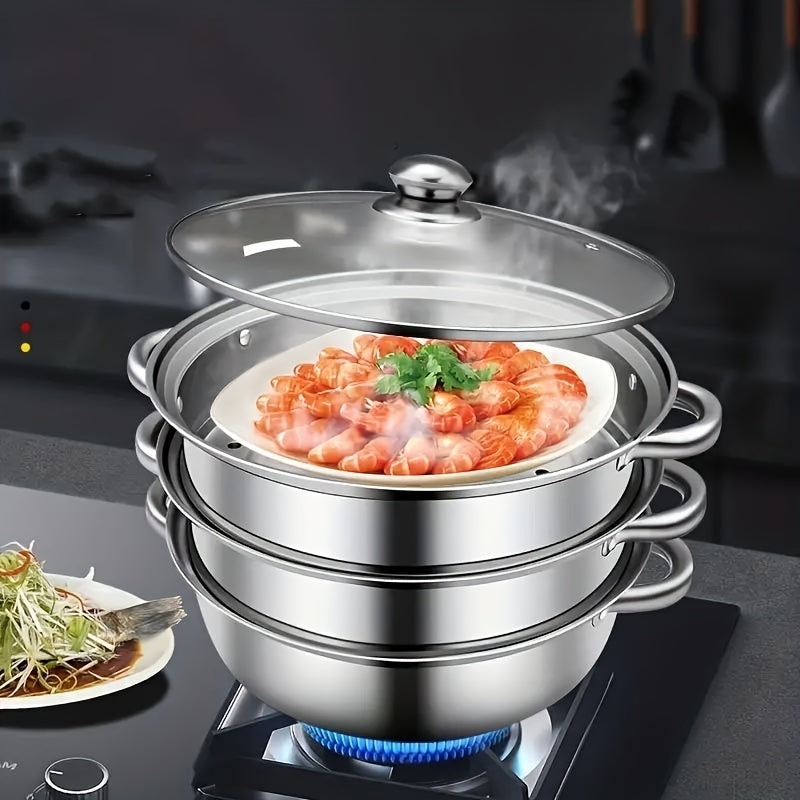 3pcs Stainless Steel Steamer Pot Set for Healthy Steamed Food