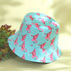 Flamingo Print Reversible Bucket Hat Candy Sunscreen Fisherman Cap
