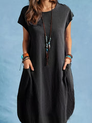  Basic Dress Women's Plus Short Sleeve Maxi Dress With Pockets