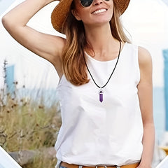 Crystal Stone Charms Set Chakra Beads Pendants with Leather Necklace Chain