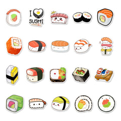 50 Pcs Sushi Roll Stickers for Water Bottles, Laptops, Phones & More