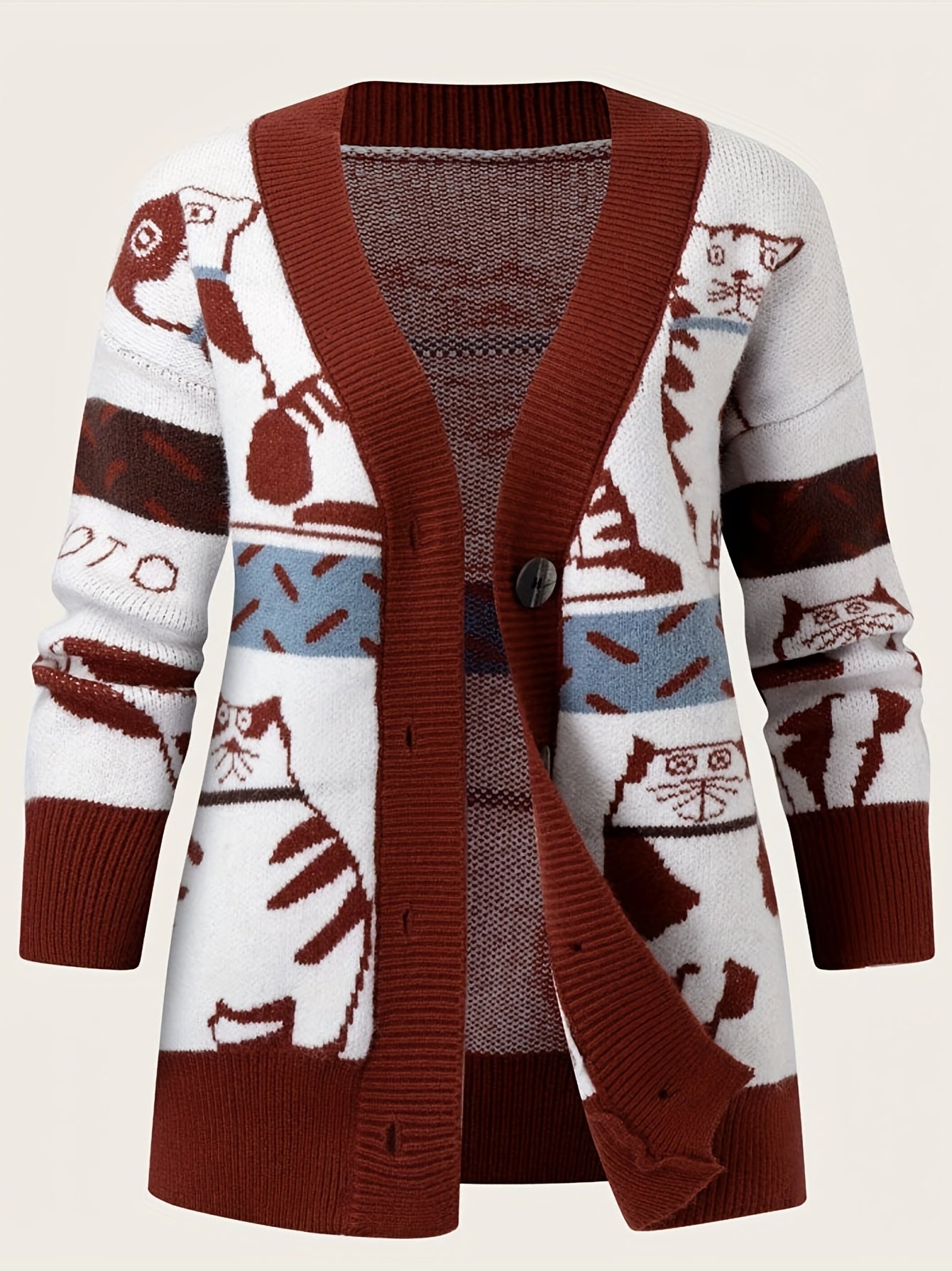  Cat Pattern Long Sleeve Cardigan