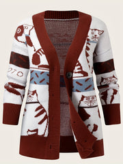  Cat Pattern Long Sleeve Cardigan