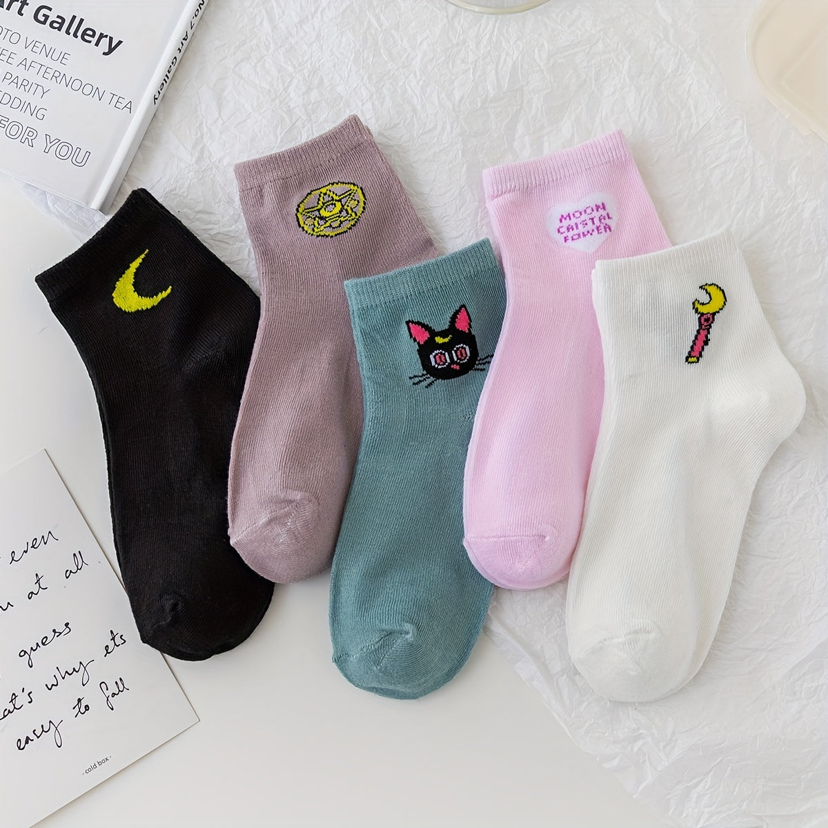 5 Pairs Cartoon Print Socks Comfy & Breathable Crew Socks Women's Stockings