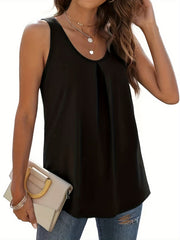  Solid Ruched Round Neck Tunic Vest Top