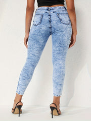  Tie Dye Button Fly Skinny Jeans