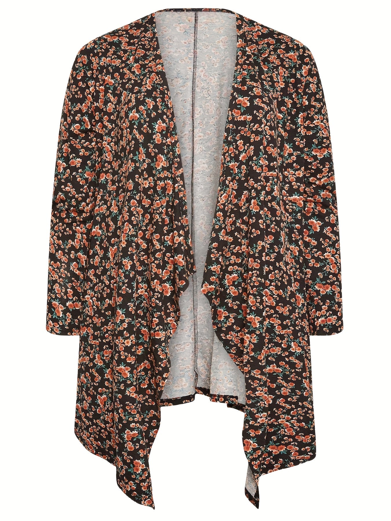 Ditsy Print Long Sleeve Open Front Cardigan