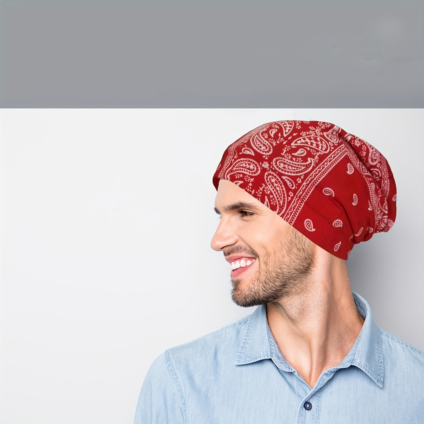 Vintage Cotton Brimless Hat Double Layer Print Roll Cuff Adjustable Men Women