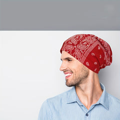 Vintage Cotton Brimless Hat Double Layer Print Roll Cuff Adjustable Men Women