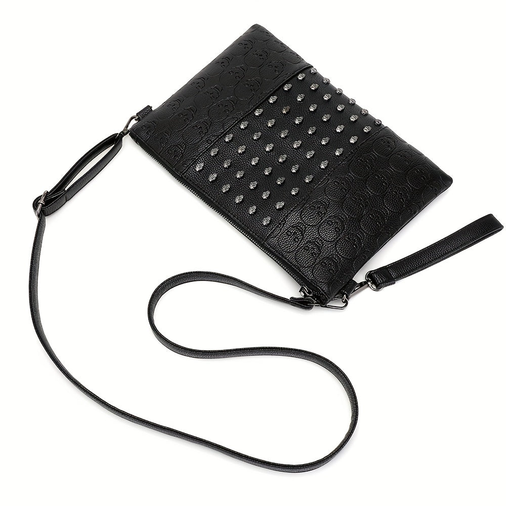 Gothic Skull Rivet Studded Crossbody Bag Y2K Punk Shoulder Bag