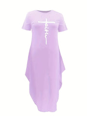  Casual Dress Women's Plus Letter Print Cap Sleeve