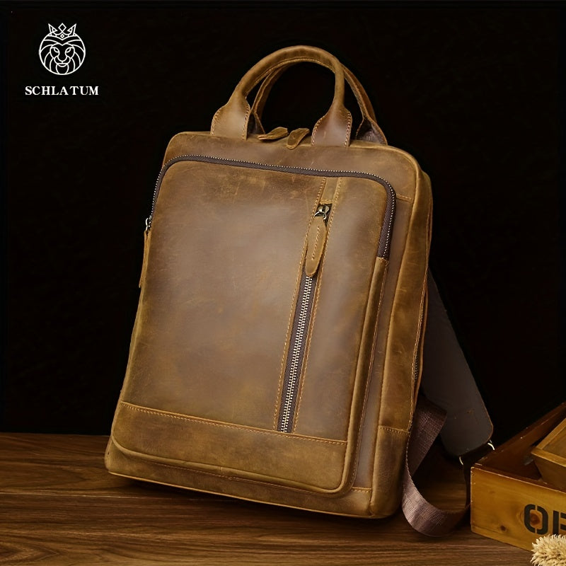 SCHLATUM Vintage Leather Backpack 14in Laptop Work Bag