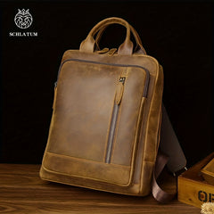 SCHLATUM Vintage Leather Backpack 14in Laptop Work Bag