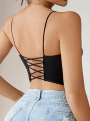 Solid Cami Crop Top Crew Neck Cut Out Top