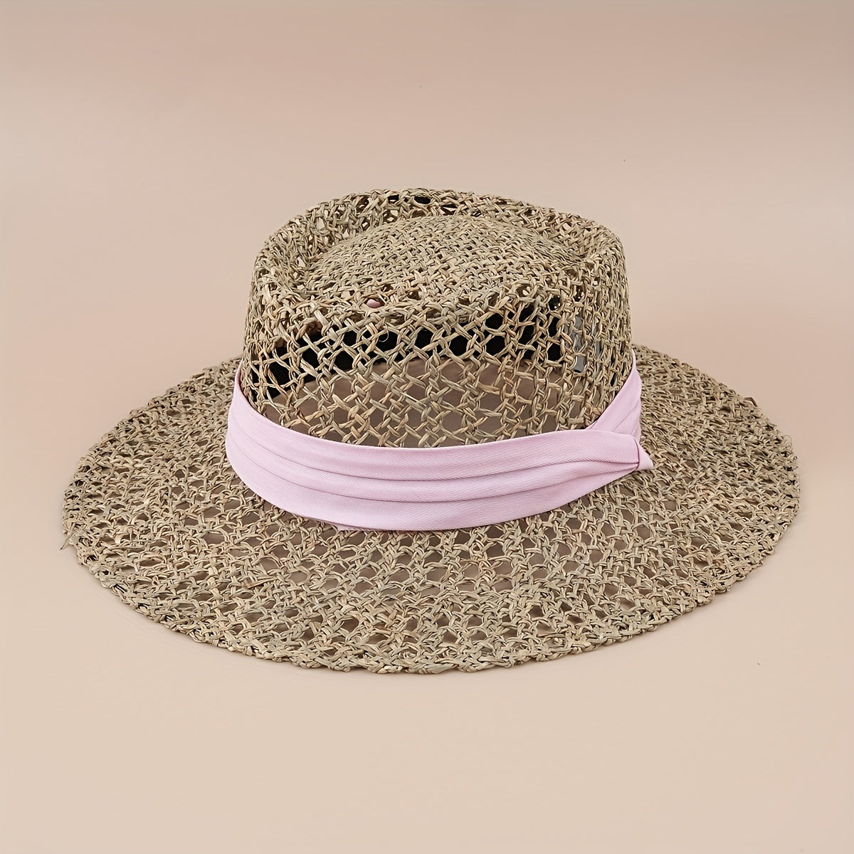 Flat Top Summer Sun Hat Hollow Straw Hat British Jazz Fedora Cap