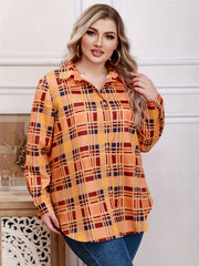  Plaid Print Button Up Long Sleeve Blouse