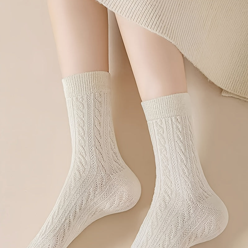 6 Pairs Twist Textured Mid Tube Socks for Women