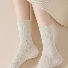 6 Pairs Twist Textured Mid Tube Socks for Women