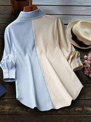  Colorblock Button Up Blouse