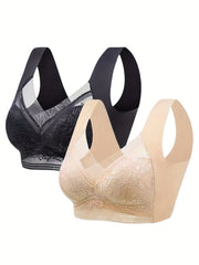 2pcs Lace Wireless Full Coverage Bras Women's Lingerie