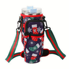 Christmas Neoprene Water Bottle Carrier Bag, 40oz Protective Holder with Strap