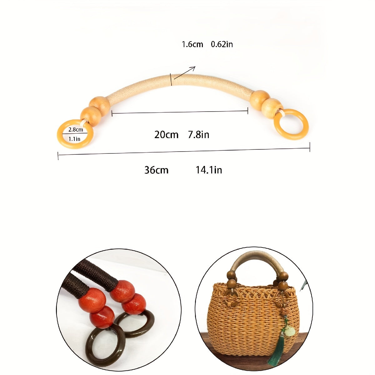 Vintage Woven Wood Beads DIY Handbag Handle Nylon Rope Wood Beads Beaded Handle