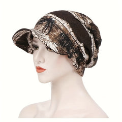 Boho Short Brim Turban Cap Vintage Printed Women Head Wrap Elastic Bandana