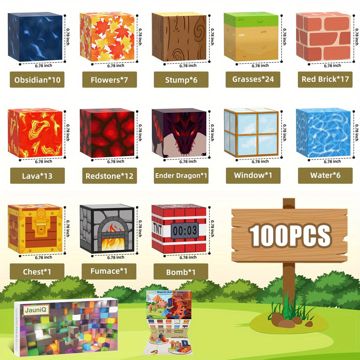 100pcs Magnetic Tiles Creative Build Mine Magnet Sword World