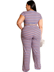  Striped Top Knot Front & Straight Leg Pant Set Co-ords