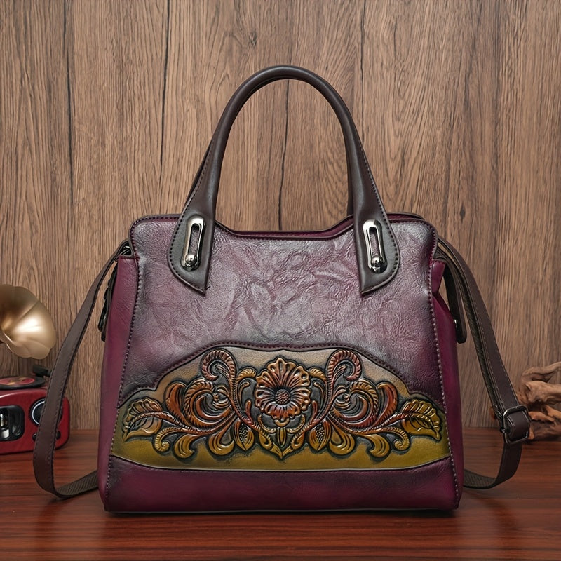 Women's Vintage Embossed Shoulder Bag Stylish Handheld Purse