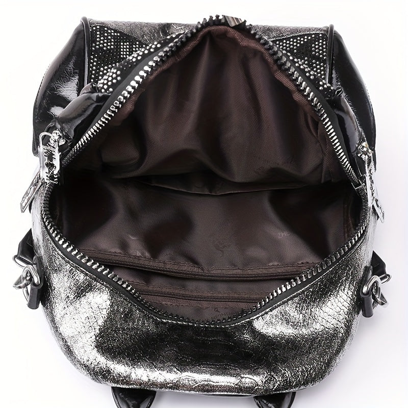 Snakeskin Pattern Backpack Purse Vintage Rhinestone Travel Schoolbag