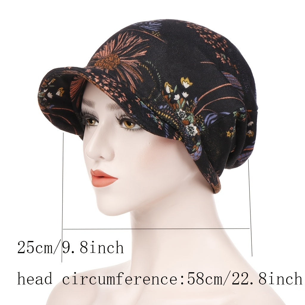 Floral Bandanna Hat Vintage Canvas Beanie Cap for Women