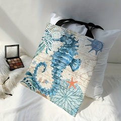 Seaweed Seahorse Pattern Canvas Tote Bag for Travel & Work