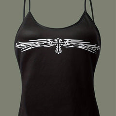Cross Pattern Cami Top Crew Neck Sleeveless Top