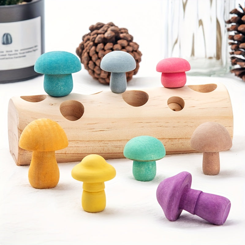 Wooden Mushroom Building Block Set for Halloween, Thanksgiving, Christmas
