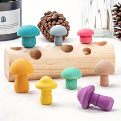 Wooden Mushroom Building Block Set for Halloween, Thanksgiving, Christmas